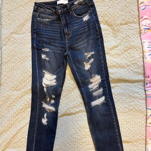 Trendy Distressed Dark Blue Skinny Jeans